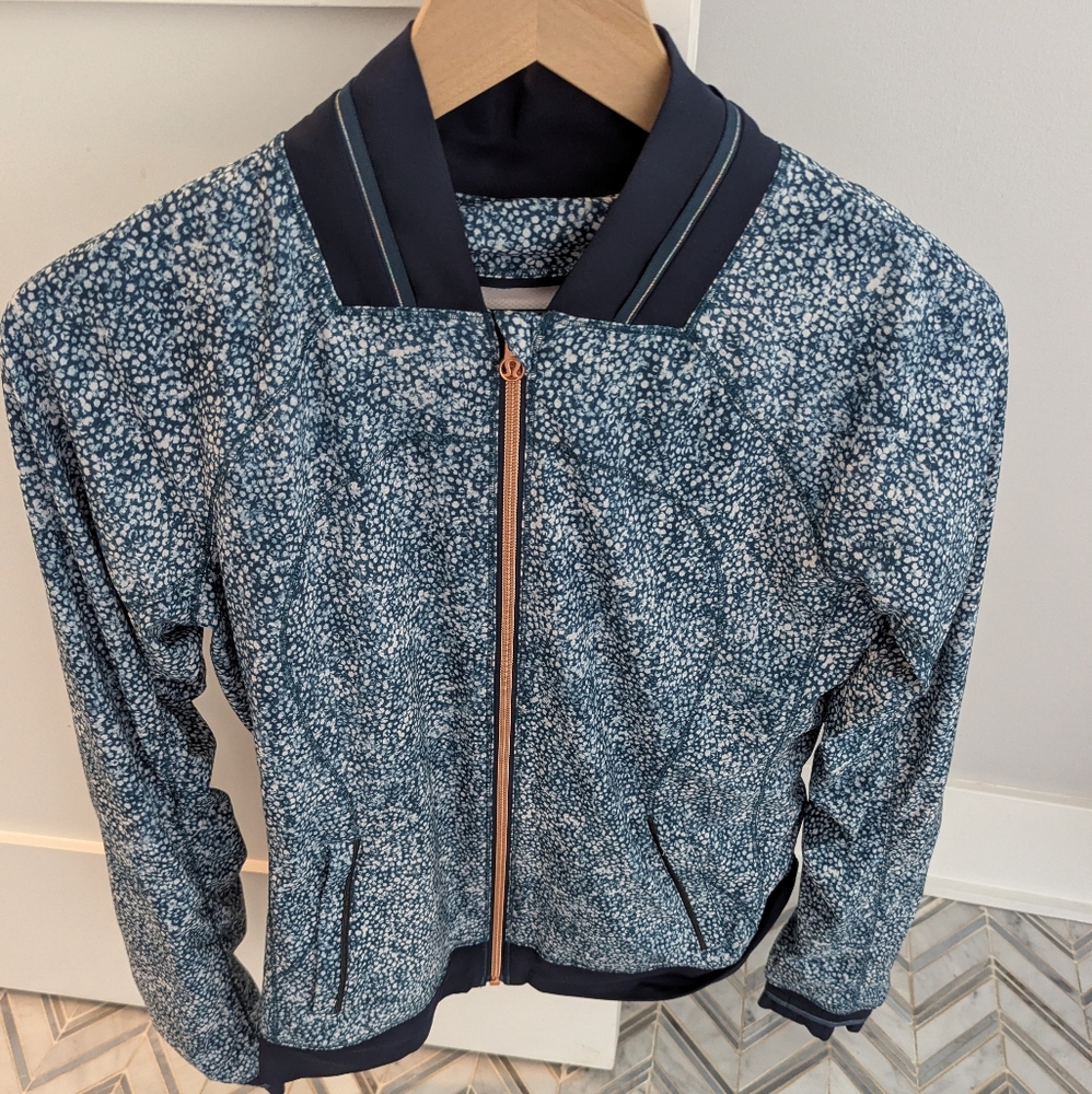 lululemon athletica Navy Speckle Bomber with Rose Gold Zipper